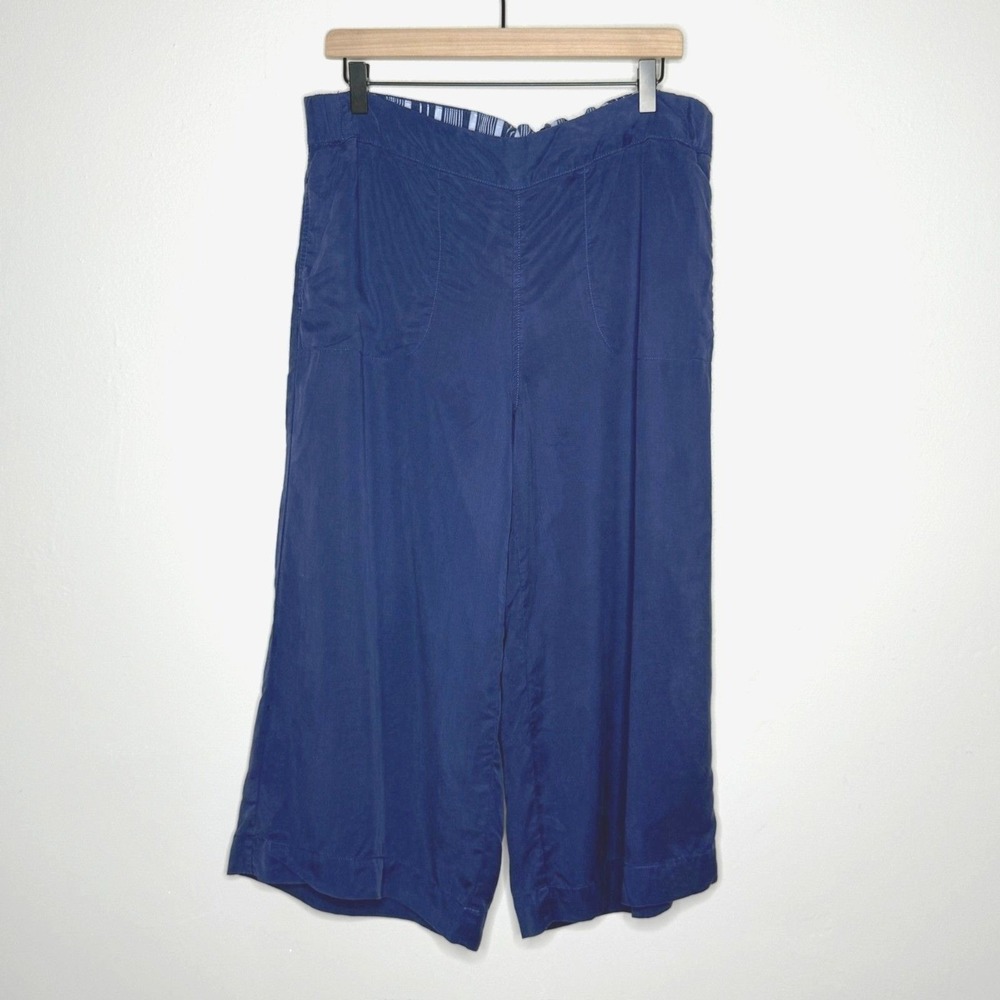 Fresh Produce Blue Tencel Wide Leg Cropped Pants Culottes Women Size L
